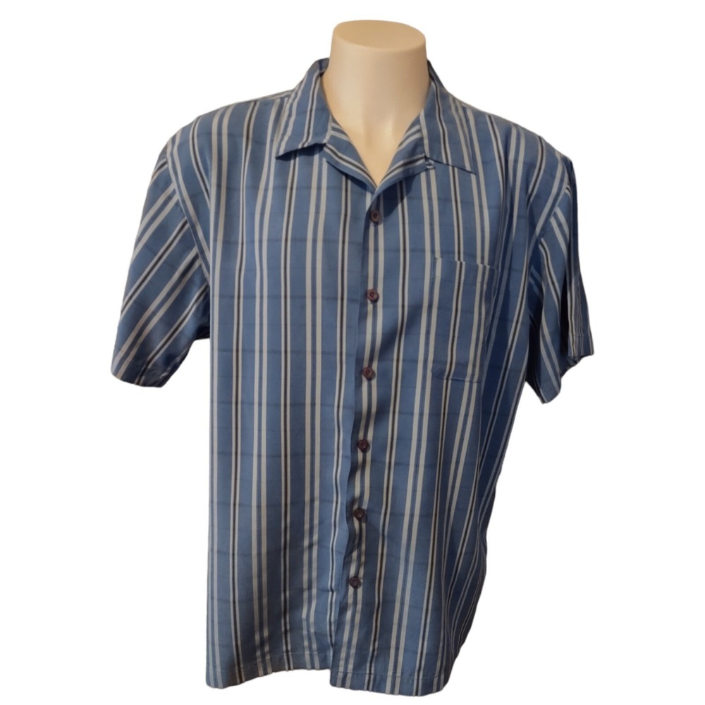 Cezani Shirt Mens Size XL Button Up Short Sleeve Striped Modal Soft Front Pocket